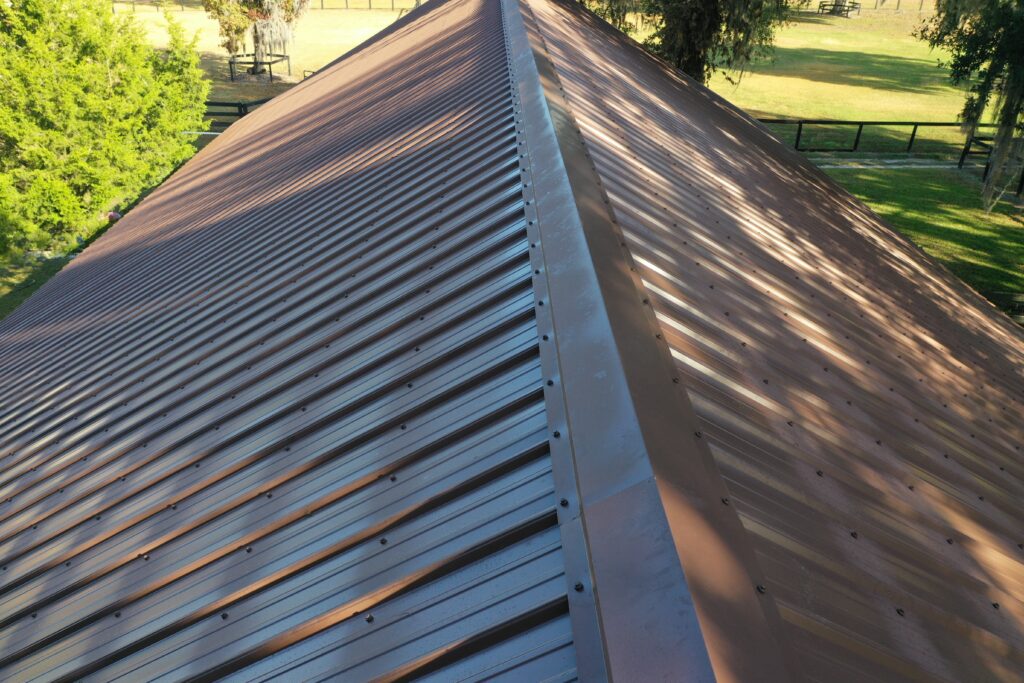 Close-up of metal roof ridge detail installed by Southern Pro Roofing in Central Florida